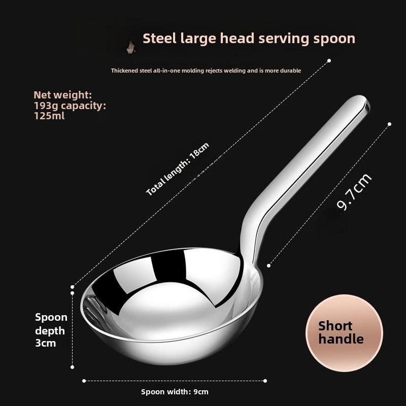 Stainless Steel Big Round Spoon Deep Big Head Spoon Household Soup Spoon 316 Stainless Steel Spiral Noodle Spoon