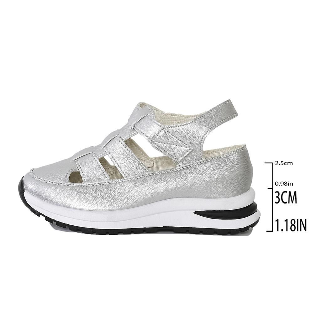 Summer New Slope Heel Sandals Bag Head Hollow Breathable Women's Foreign Trade Large Size Muffin Thick Sole Velcro Women's Shoes