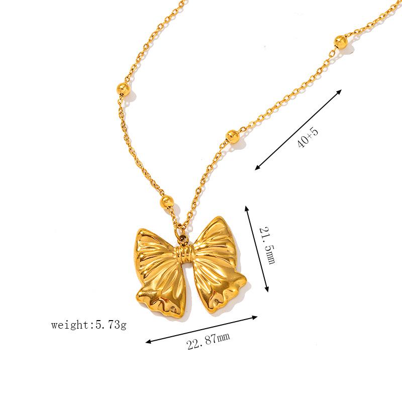 18k Gold & Stainless Steel French Ribbon Bow Necklace & Earring Set