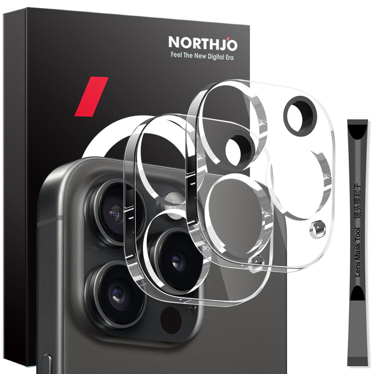 

NORTHJO 2Pcs For iPhone 15 Pro/15 Pro Max Tempered Glass Camera Lens Protector Integrated Clear 3D Full Coverage Type A