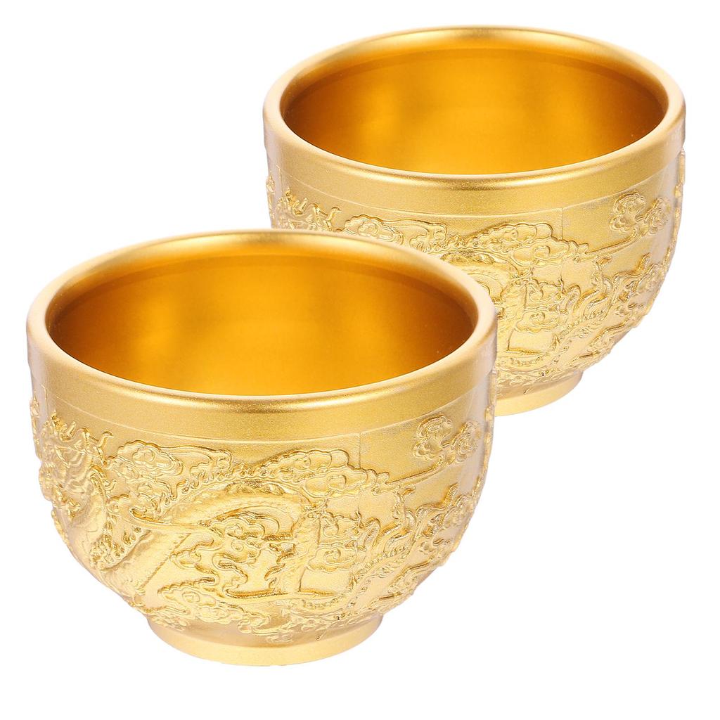 2PCS Dragon Phoenix Bronze Teacup Vintage Copper Cup Elegant Design Reusable Practical Beautiful Creative Tea Cup