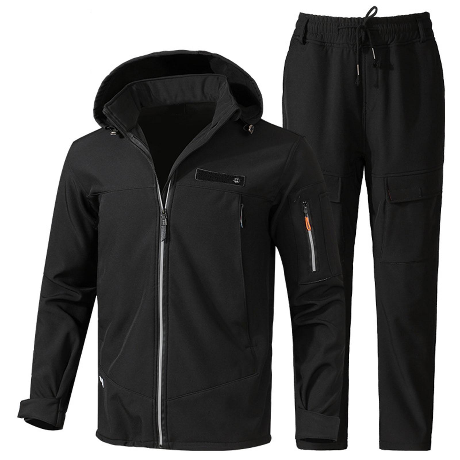 Men s Fleece Lined Outdoor Jacket and Pants Set Windproof Waterproof Thermal Insulated Thickened Coat and Trousers for Cold Weather Activities XXXL чёрный