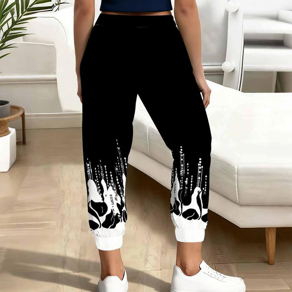 Summer Ladies Cowboy Aging Printed Sweatpants Loose Fit Drawstring Joggers Elastic Cuff Daily Casual Pants