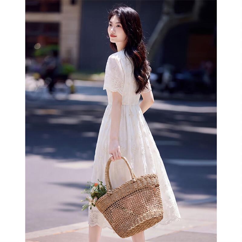 Sweet Beaded Embroidered Short Sleeve Midi Dress