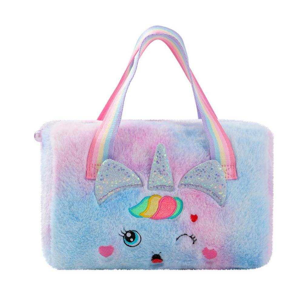 Cute Unicorn Plush Handbag Large Capacity Rainbow Unicorn Plush Tote Bag Girls Cartoon Gift Bag For Birthdays Back-To-School