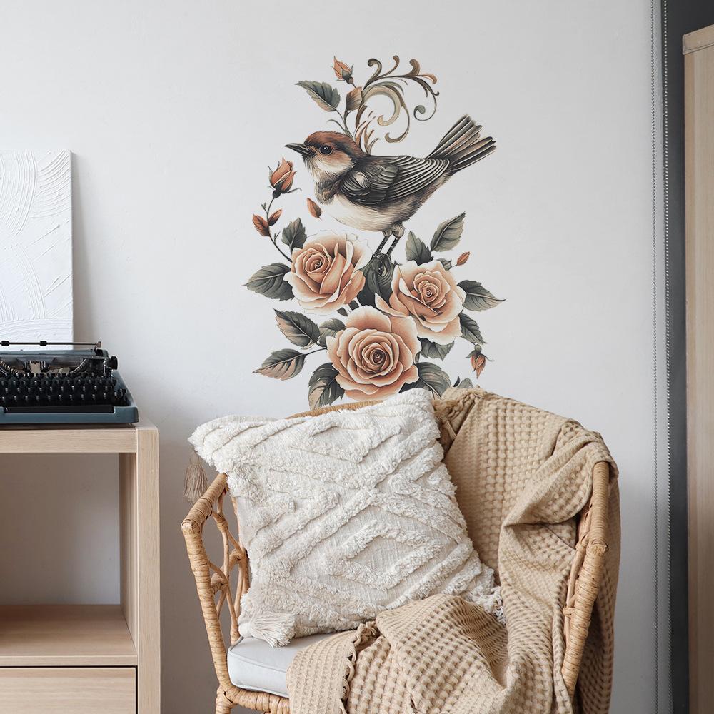 Retro Blumen und Vögel Schlafzimmer Wohnzimmer Eingangshalle Zuhause Hintergrund Verschönerung Wandaufkleber