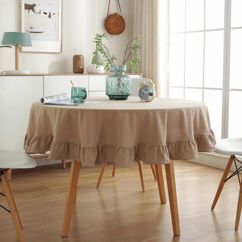 White Tablecloth Solid Color Round Table Cloth Cotton Linen Lace Ruffled Kitchen Dining Wedding Tables Cover Room Decor
