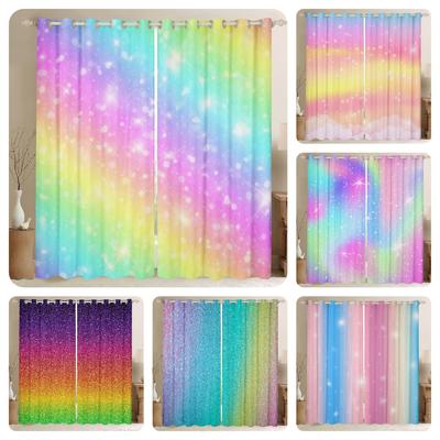 Rainbow Curtain Tie Dye Blackout Curtains For Girls Bedroom Twinkling Stars Living Room Home Decor Left And Right Biparting Open