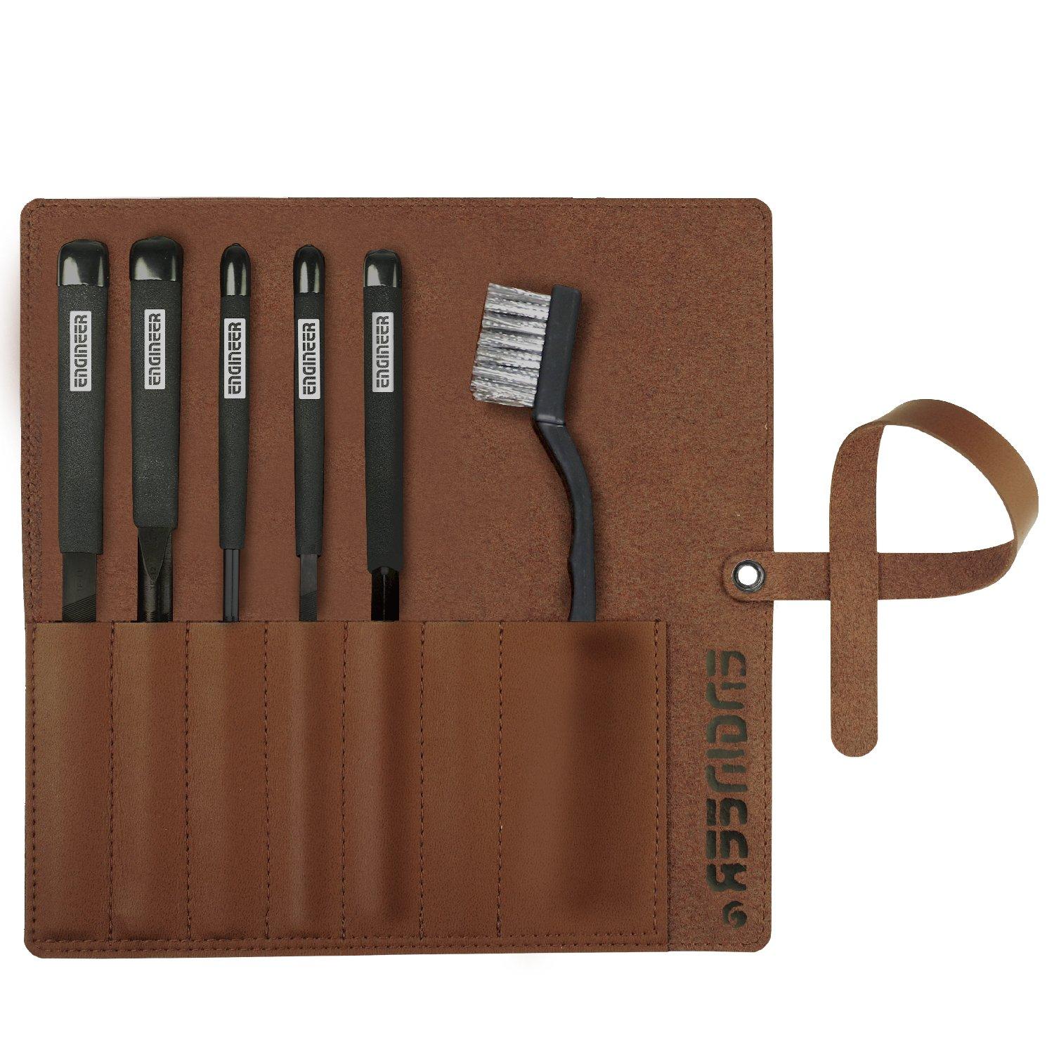 

ENGINEER Jet Black File Set, Medium Grit, 5-Piece Set, with Leather Case, TFS-10