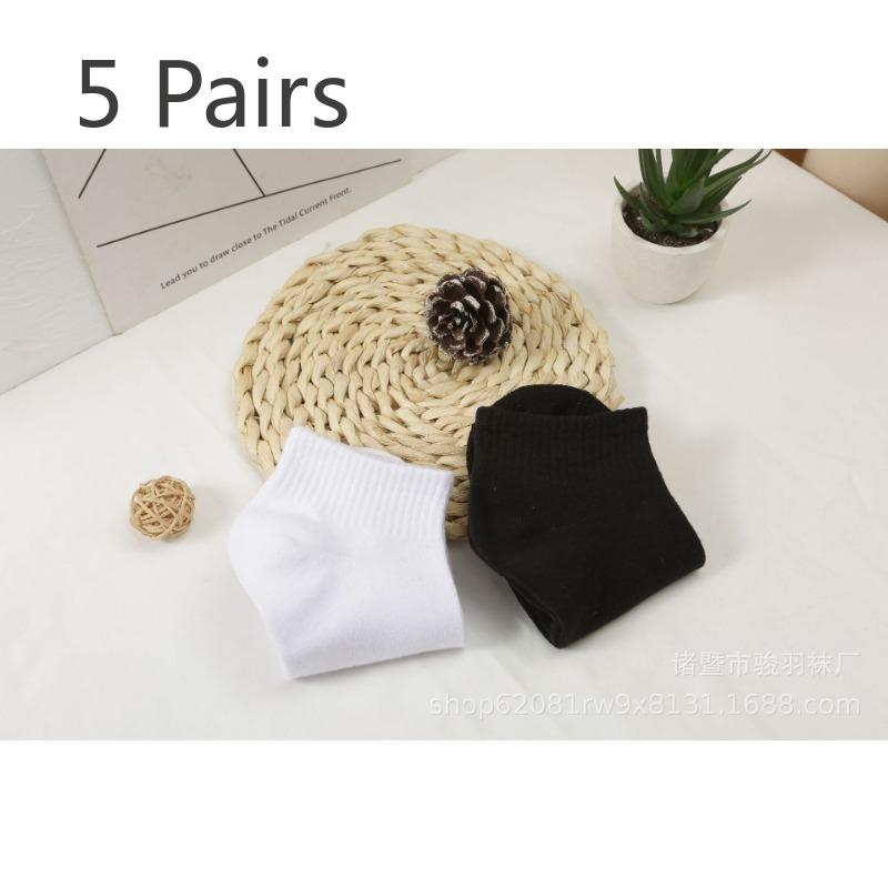 

5 пар черно-белых носков, мужские спортивные короткие носки, 100 дышащих носков до середины икры, летние хлопковые студенческие однотонные носки 5 pairs белый