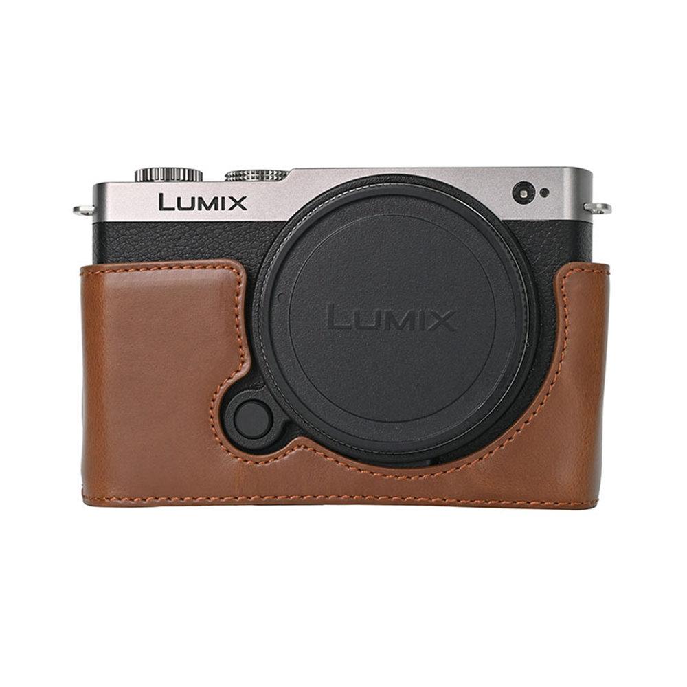 Oil Skin Camera PU Leather Half Body Case For Panasonic Lumix S9 Battery Opening Bottom Cover