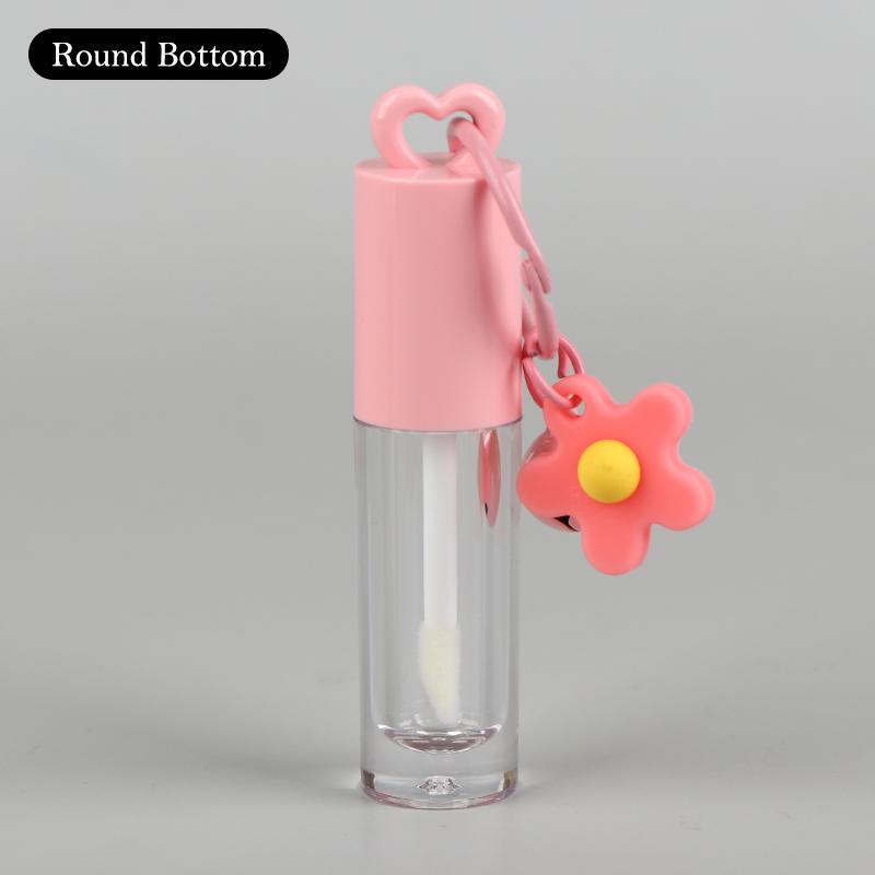 2.5ml Pink Heart-Shaped Lip Gloss Tube with Applicator Brush and Keychain – Empty Container for DIY Makeup