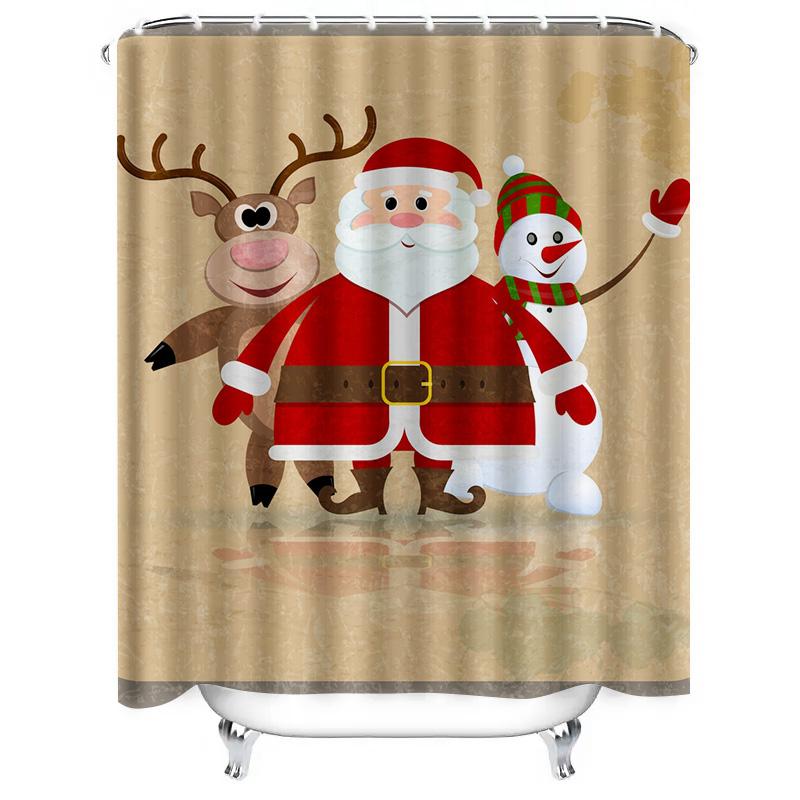 TU Christmas Shower Curtain Santa Claus Reindeer Holiday Festive Bathroom Decor Waterproof Xmas Pattern Holiday Home Decor Holid