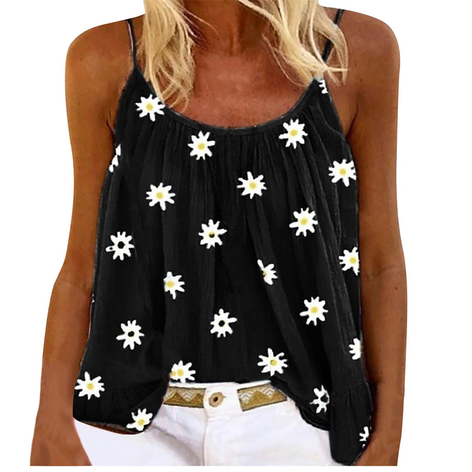 

(SU)Женская мода, повседневный пляжный летний свободный топ на подтяжках с V-образным вырезом и принтом