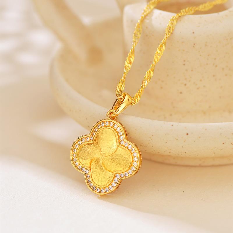 Luxury Pure Gold Real Gold Lucky Grass Diamond Pendant Women s Necklace золотой