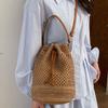 Häkel-Crossbody-Tasche mit Kordelzug Große Kapazität Gewebte Tragetasche Trendige Stroh-Eimertasche Damen