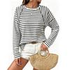 Fall New Round-neck Pullover Women's Simple and Versatile Striped Long-sleeved T-shirt