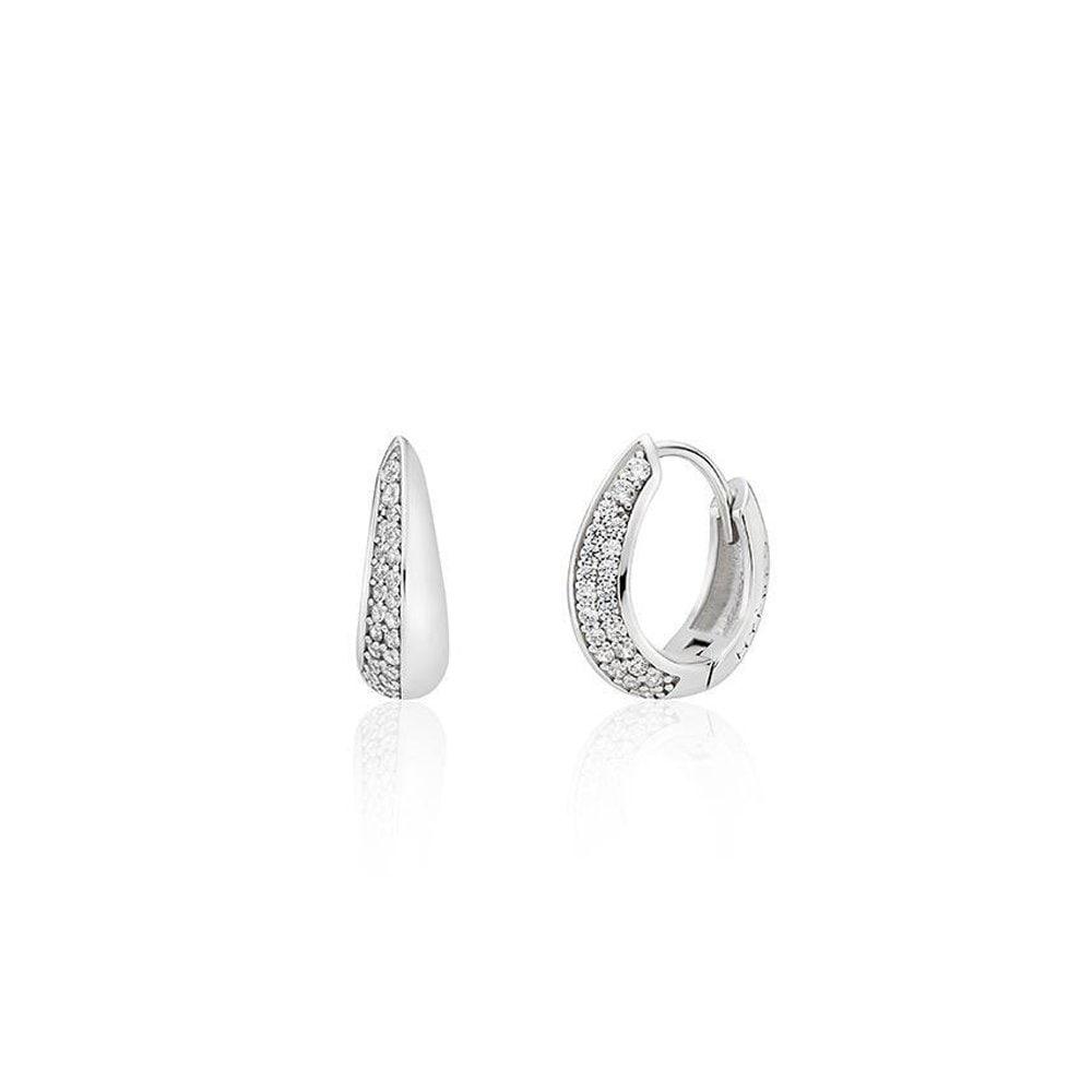Clo Silver (W) Half Pave One-Touch Earrings S Hl2E4B210W9Xxx