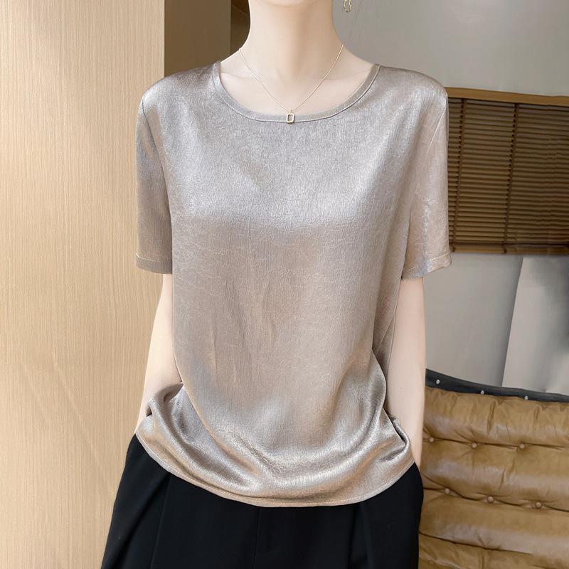 Cross2025 Summer Elegant Ice Silk Short-Sleeve Slim T-shirt for Women XL (120-135 jin)