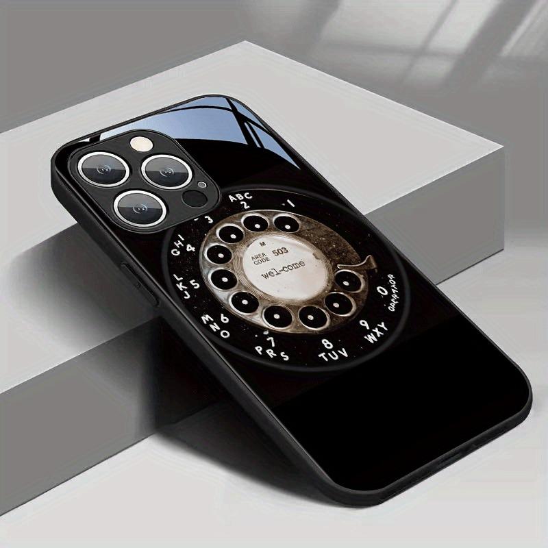 Funda de Teléfono Negra de Cristal Templado con Patrón de Dial Giratorio Retro para Samsung Galaxy S25 S24 S23 Ultra Plus FE Cubierta a Prueba de Golpes