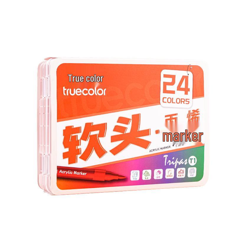 Washable Soft-Tip Acrylic Markers – Blendable, Non-Bleeding, Perfect for Student Art & Painting, Includes Paint Brushes.