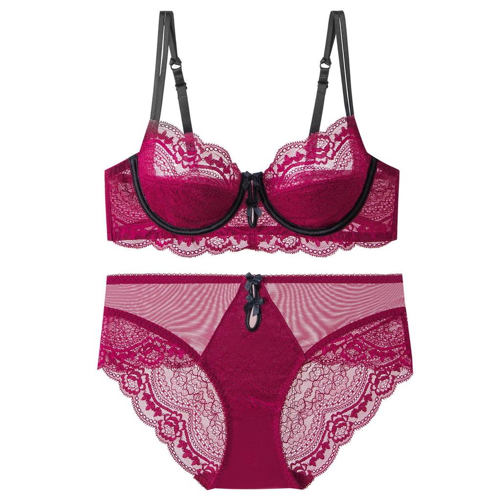 Red Lace Lingerie Set, Ultra-Thin Push-Up Bra, Flattering for Larger Busts, Pure Desire
