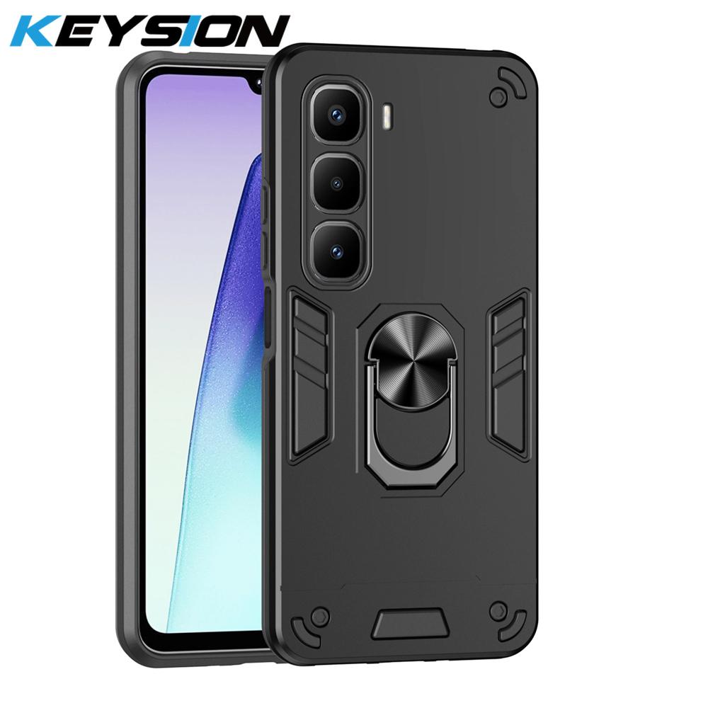KEYSION Shockproof Armor Case for Infinix Hot 60 Pro+ Silicone+PC Metal Ring Stand Phone Cover for for Infinix Hot 60i 4G 60 5G