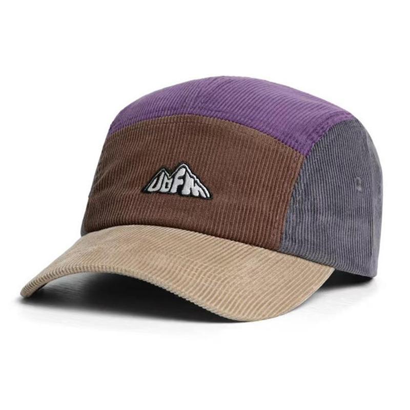 Japanese-style Retro Five-panel Corduroy Color-block Baseball Cap, Embroidered Peaked Cap for Women, Autumn