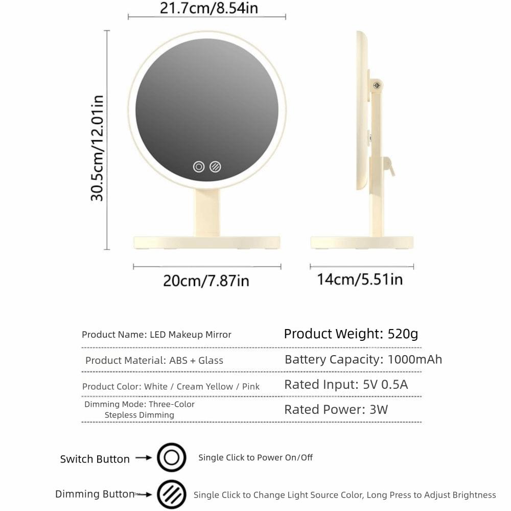 Tricolor Light Makeup Mirror with LED Light Removable Portable Cosmetic Mirror  Home
