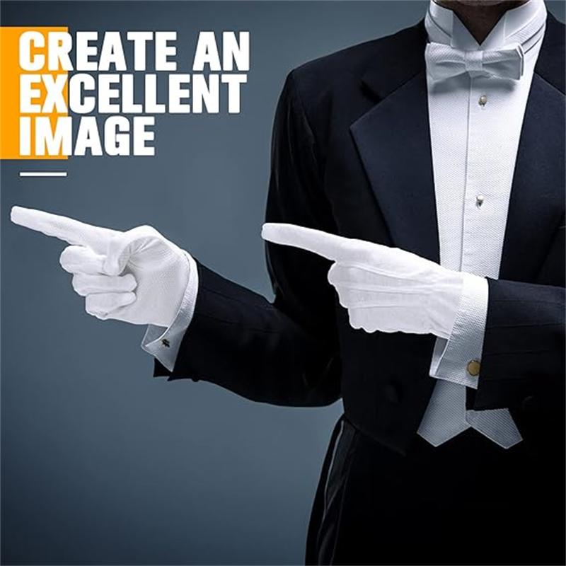 2/6Pairs White Work Gloves for Men Women Non Slip Grip Dots Cotton Gloves for Costume Guard Tuxedo Formal Jewelry Inspection