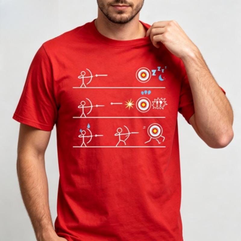 Unisex 100 Cotton O Neck T Shirt Funny Stick Figure Archer Three Scene Target Shooting Mood Graphic Archery Short Sleeve Tee Tops