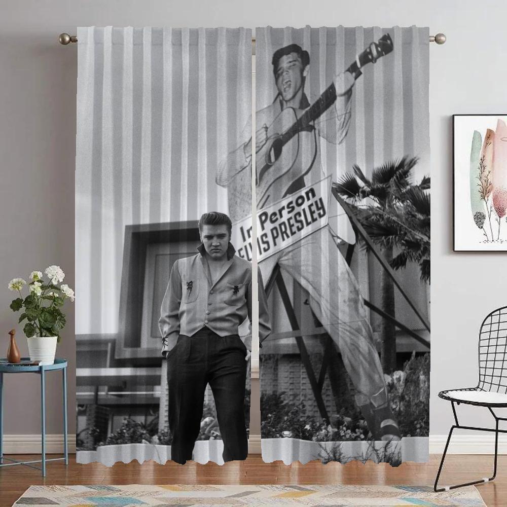 

Элегантные шторы для комнаты, 2 шт., занавески для гостиной с изображением Элвиса, шторы для спальни, украшения на Хэллоуин, перегородки для кухни, дома W50xH70cmx2pcs-CL