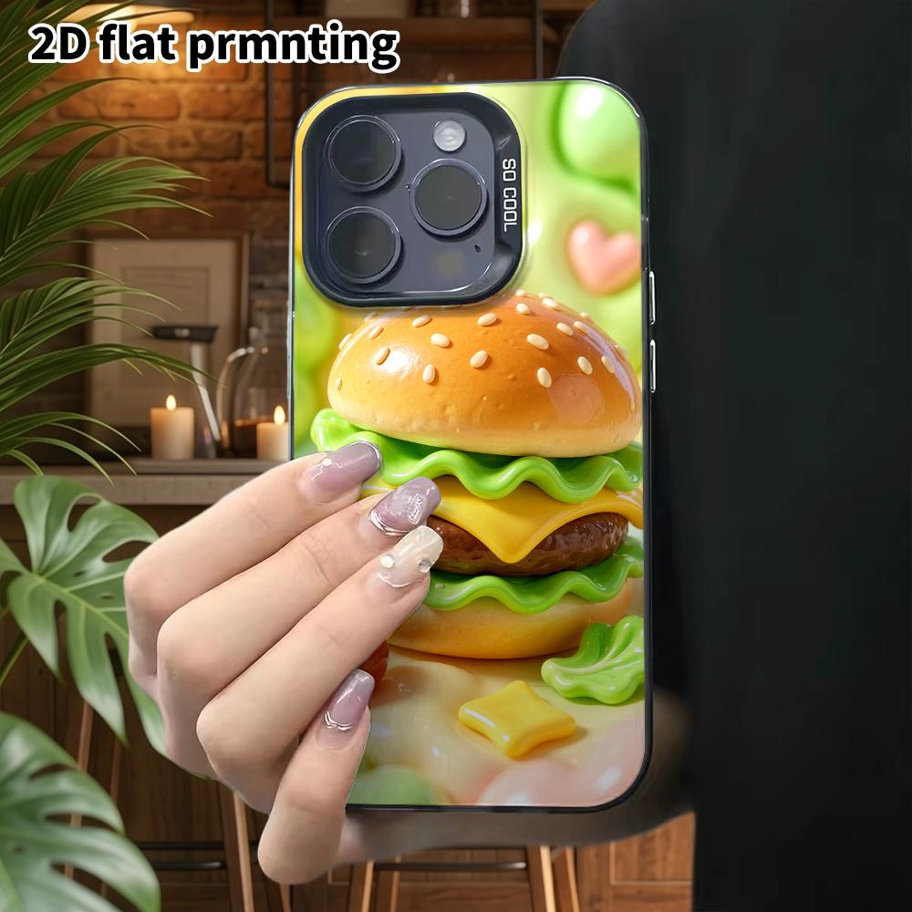 Phone case: 2D flat design, suitable for iPhone 18 17 16 15 14 13 Pro protective case, clay hamburger, perfect Christmas and Halloween holiday gift