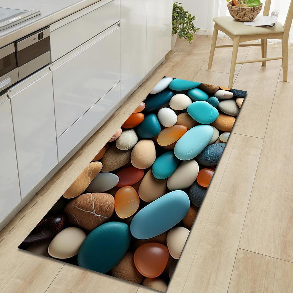 1Pcs Pebble Pattern Floor Mat Modern Kitchen Polyester Rug Non-Slip Colorful Indoor Carpet, For Home Bathroom Bedroom Living Room Decor