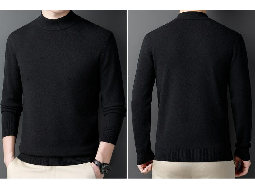 Men's Heavyweight 450g Wool Sweater: Autumn/Winter Casual Half-High Neck Knit Pullover