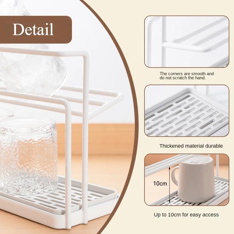 Kitchen Simple Double-layer Drain Cup Holder with Tray Multi-functional Desktop Thermos Cup Glasses Layered Metal Storage Rack