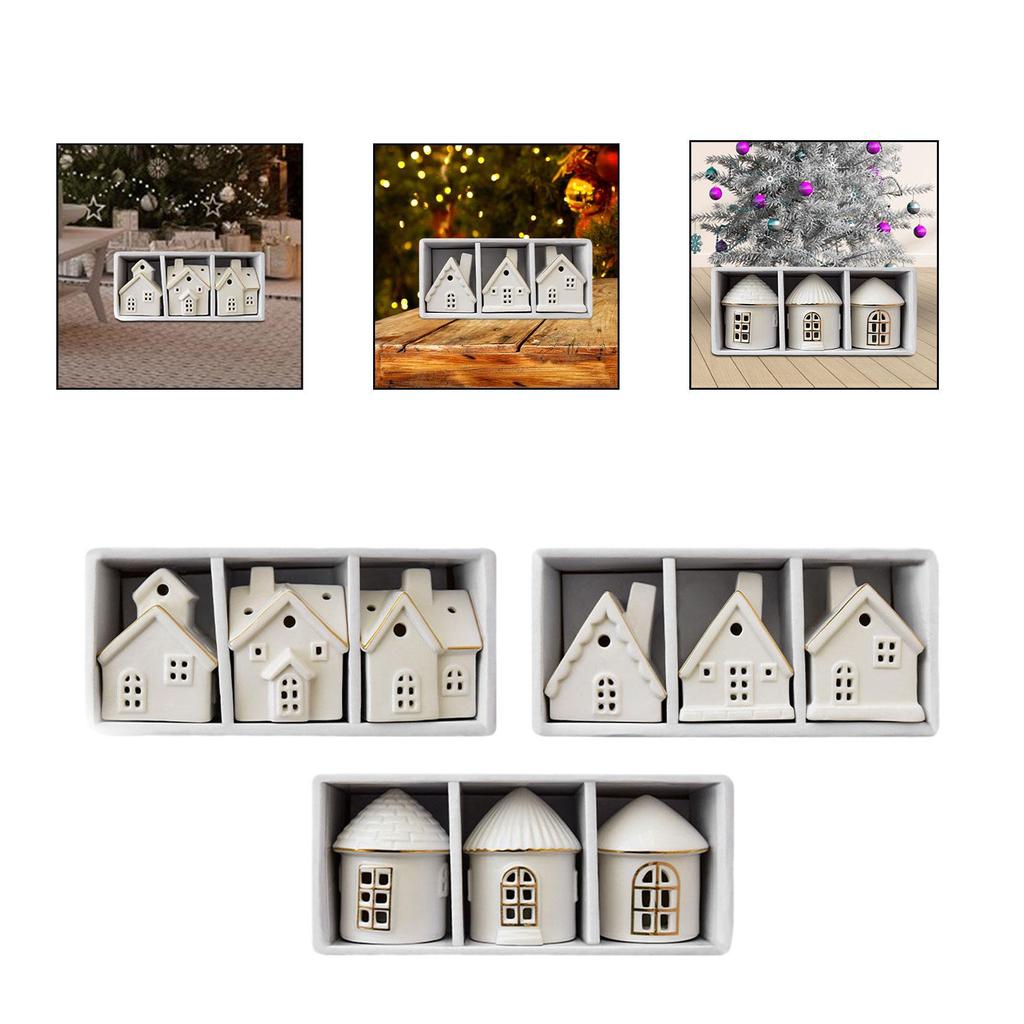 3 Pieces Christmas Miniature House Statue Table Centerpiece Craft Xmas Village Toy for Shelf Living Room Holiday Indoor Office
