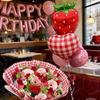 Strawberry Love Balloon Set Fruit Strawberry Shaped Balloon and Red Grid Love Balloon for Wedding Shower, Birthday Photo Props