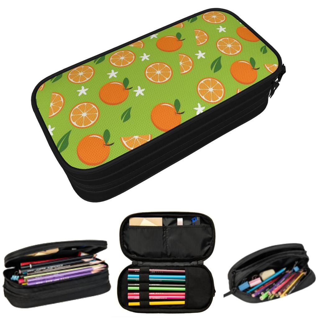 Cartoon Orange Tangerine Mandarin Pencil Case for Boys Girls School Pen Box Pencil Bag Stationery Supplies Pen Holder Bag