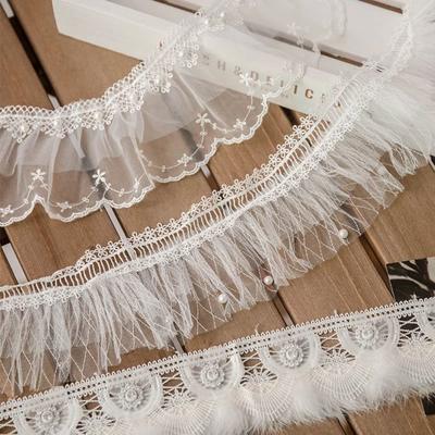 Sewing Supplies Pearl Eyelash Lace Fabric Embroidery White Lace Ribbon Decorative Trim