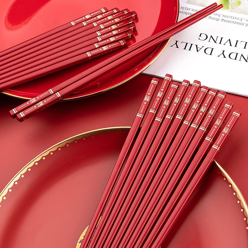 Zestaw 5 par czerwonych pałeczek z włókna szklanego wielokrotnego użytku antypoślizgowe pałeczki do jedzenia i gotowania w stylu chińskim 9,5 cala