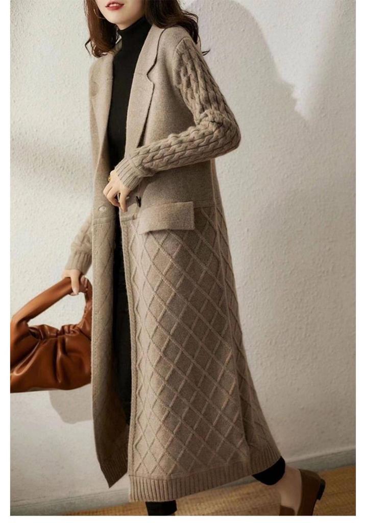 Women's Mid-Length Wool Knit Cardigan - Thickened Loose Sweater Coat for Autumn & Winter