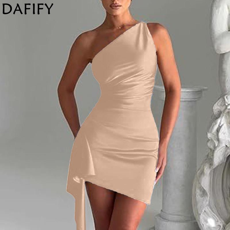 DAFIFY Kvinnemote Sommer Vår Ensfarget Print Ermeløs skråkrage Høy midje uformelle kjoler