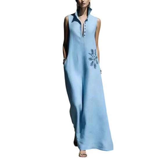 

Women s V-Neck Dress with Nipped-In Waist Summer Dress Casual Loose Fit Dress Comfortable A-Line Silhouette Elegant Dress for Office Vacation Party M небесно-голубой