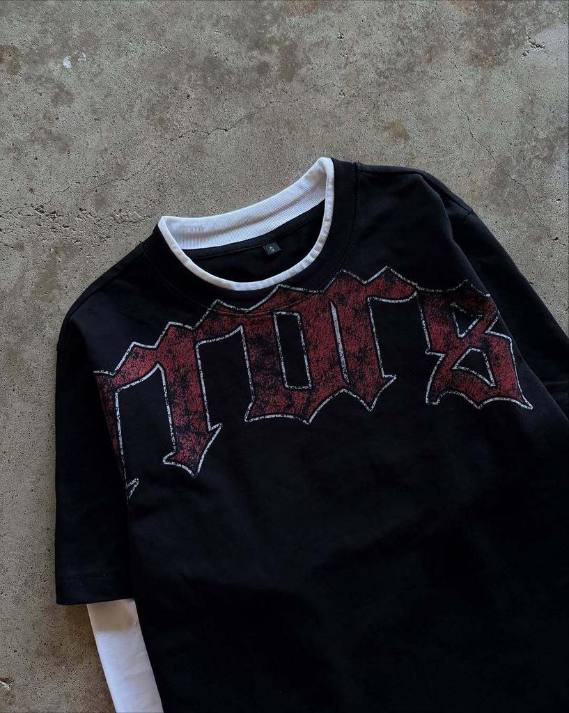 Cross-Border Autumn Patchwork Long Sleeve Retro Streetwear T-shirt