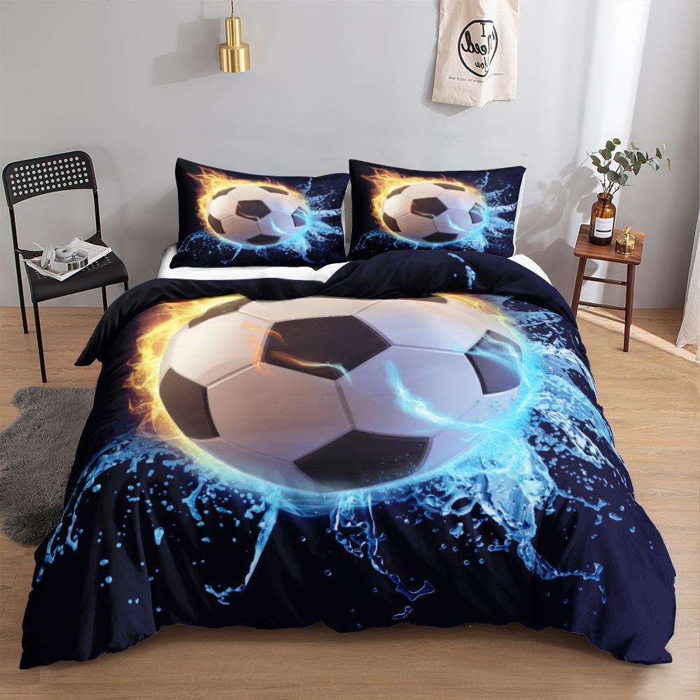 Soccer Duvet Cover Twin Football Kids Bedding Set Soft 3D Quilt Cover Boys Teens Football Lovers King Polyester Comforter Cover