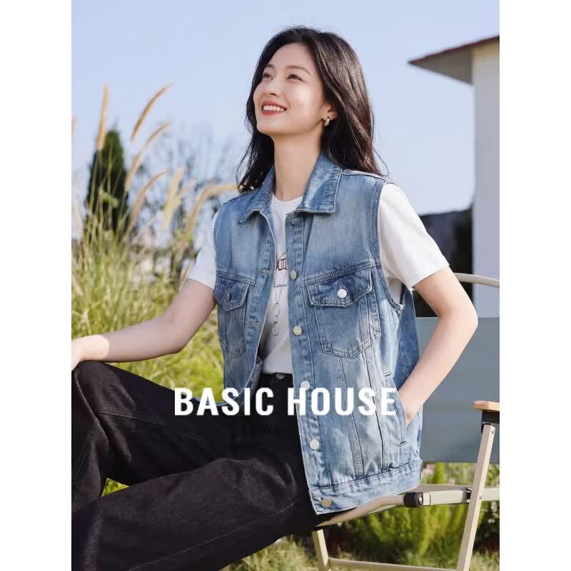 Basic House Women s Summer Denim Vest Jacket L