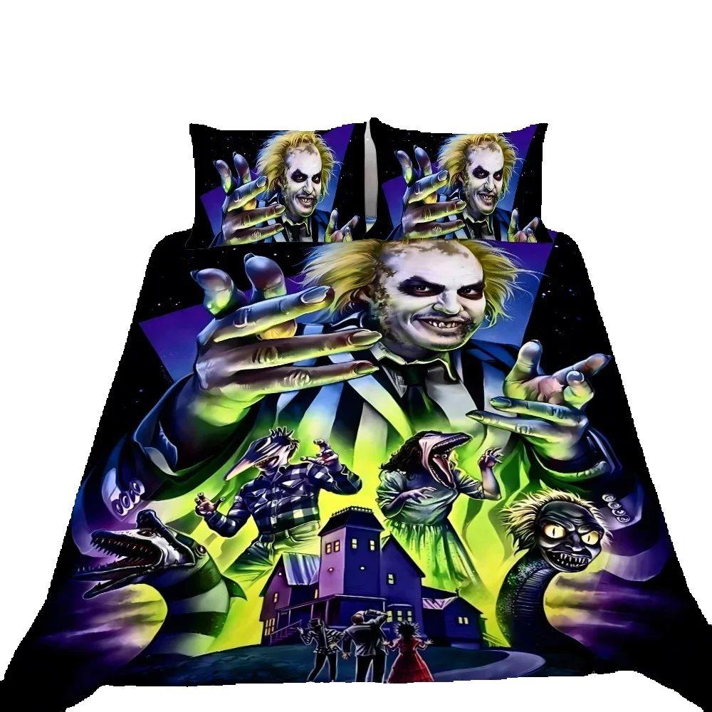 3D Ghost Character B-Beetlejuices Duvet Cover Pillowcase, Soft Bedding Set Queen King, Spooky Style Bedroom Decor Gift for Teens