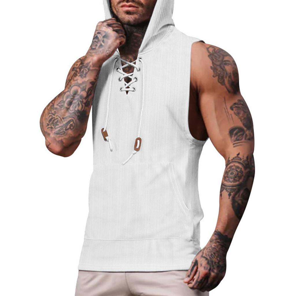 Men's Sleeveless T-shirt Thin Casual Hooded Solid Color Vest Vest Vest Vest