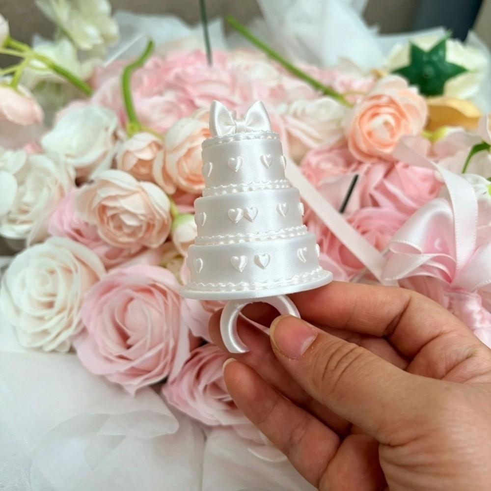 Elegant Birthday Cake Ring Bow Knot 3D Printing Ring Romantic Mini Candle Ring Party